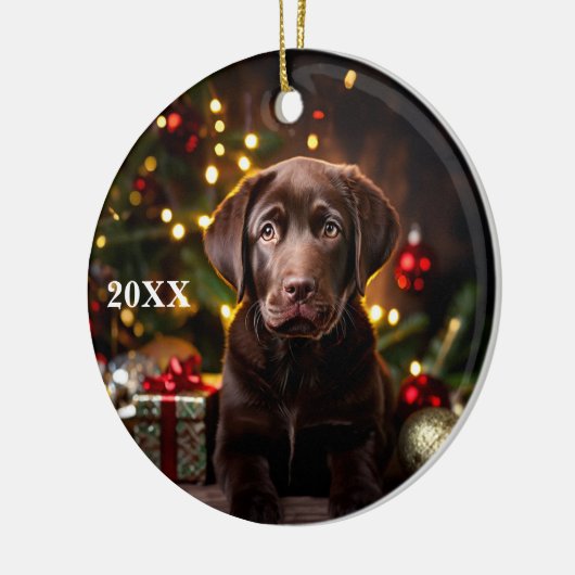 Chocolade Labrador Puppy Hond Kerst Ornament (Links)