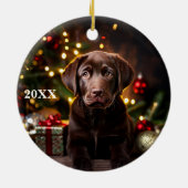 Chocolade Labrador Puppy Hond Kerst Ornament (Achterkant)