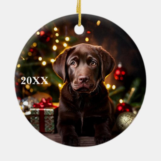 Chocolade Labrador Puppy Hond Kerst Ornament (Achterkant)