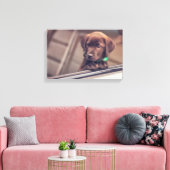chocolade labrador puppy in auto canvas afdruk (Insitu (Woonkamer))
