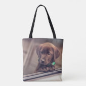 chocolade labrador puppy in auto tote bag (Achterkant)