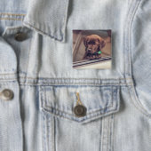 Chocolade Labrador Puppy In Auto Vierkante Button 5,1 Cm (In situ)