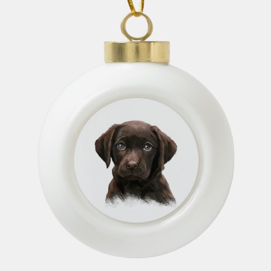 Chocolade Labrador Puppy Keramische Bal Ornament (Voorkant)
