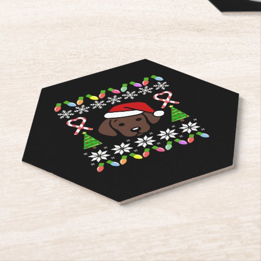 Chocolade Labrador Puppy Kerstman Oversized Kartonnen Onderzetters (Schuin)
