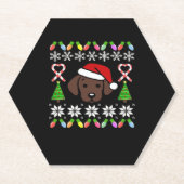 Chocolade Labrador Puppy Kerstman Oversized Kartonnen Onderzetters (Voorkant)