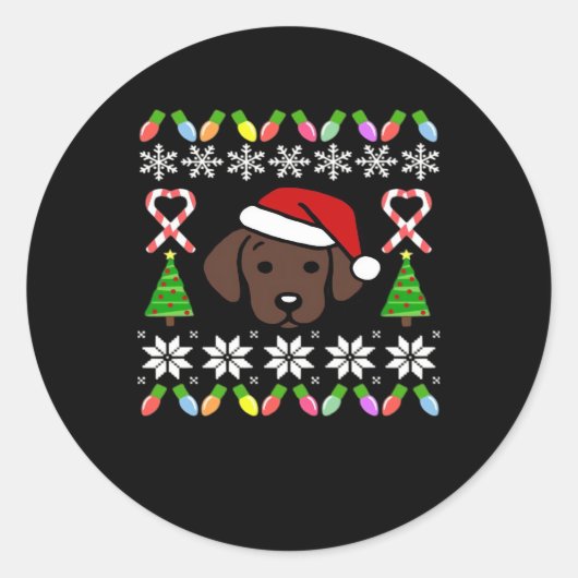 Chocolade Labrador Puppy Kerstman Oversized Ronde Sticker (Voorkant)