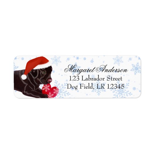 Chocolade Labrador Puppy Kerstmis Blauw Sneeuwvlok Etiket (Voorkant)