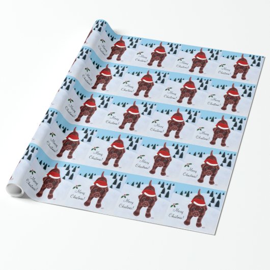 Chocolade Labrador Puppy & kerstmis Cadeaupapier (Uitgerold)