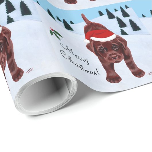 Chocolade Labrador Puppy & kerstmis Cadeaupapier (Rol Hoek)