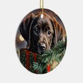 Chocolade Labrador Puppy Kerstmis Keramisch Ornament (Rechts)