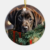 Chocolade Labrador Puppy Kerstmis Keramisch Ornament (Voorkant)
