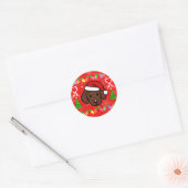 Chocolade Labrador Puppy Kerstpatroon Ronde Sticker (Envelop)
