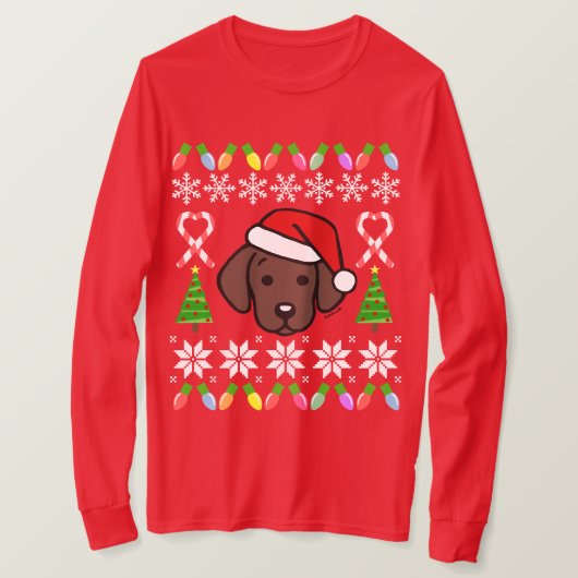 Chocolade Labrador Puppy Kerstpatroon T-shirt (Design voorkant)