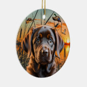 Chocolade Labrador Puppy Kerstversiering Keramisch Ornament (Rechts)