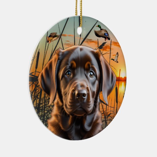 Chocolade Labrador Puppy Kerstversiering Keramisch Ornament (Rechts)