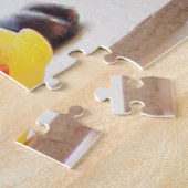 Chocolade Labrador Puppy met Speelgoed Duck Legpuzzel (Zijkant)