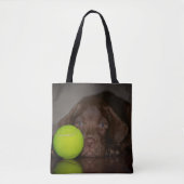 chocolade labrador puppy met tennisbal tote bag (Voorkant)