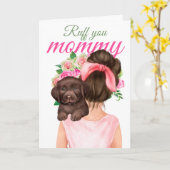 Chocolade Labrador Puppy met vrouw Ruff je mama Kaart (Gele Bloem)