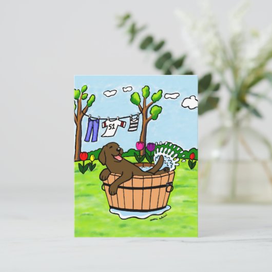Chocolade Labrador Puppy Pool Briefkaart (Staand voorkant)