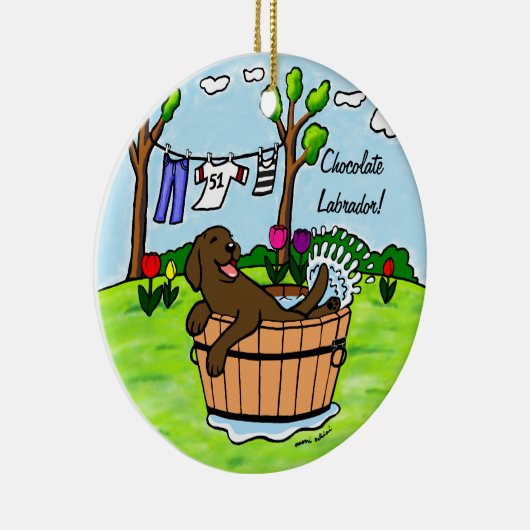 Chocolade Labrador Puppy Pool Keramisch Ornament (Rechts)