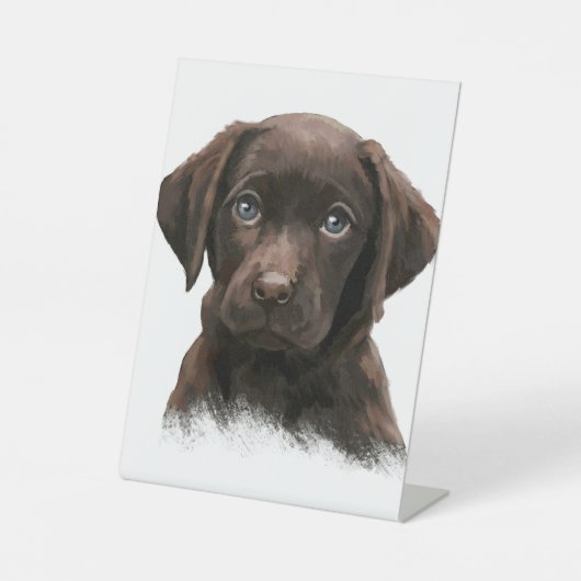 Chocolade Labrador Puppy Reclamebord Met Voetstuk (Voorkant)