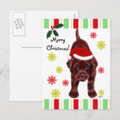 Chocolade Labrador Puppy & Santa Hoed Kerstmis Feestdagenkaart (Voorkant / Achterkant)