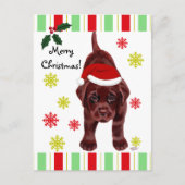 Chocolade Labrador Puppy & Santa Hoed Kerstmis Feestdagenkaart (Voorkant)