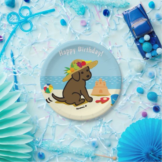 Chocolade Labrador Puppy Straw Pet Birthday Papieren Bordje (Feest)