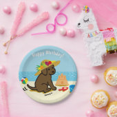 Chocolade Labrador Puppy Straw Pet Birthday Papieren Bordje (Feest)