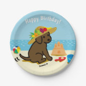 Chocolade Labrador Puppy Straw Pet Birthday Papieren Bordje (Voorkant)