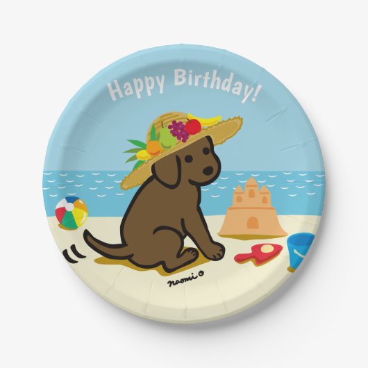 Chocolade Labrador Puppy Straw Pet Birthday Papieren Bordje (Voorkant)