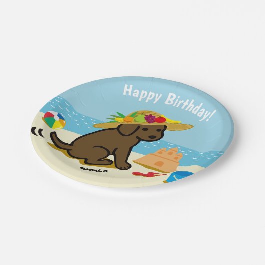 Chocolade Labrador Puppy Straw Pet Birthday Papieren Bordje (Gekanteld)
