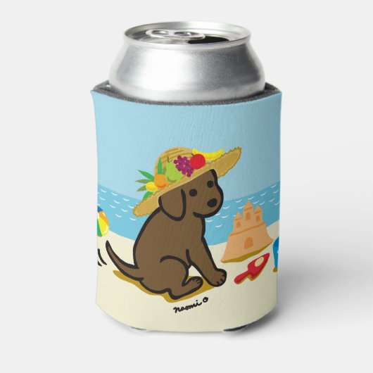 Chocolade Labrador Puppy Straw Pet Cartoon Blikjeskoeler (Blikje Achterkant)