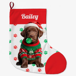 Chocolade Labrador Puppy Trui Gepersonaliseerd Grote Kerstsok