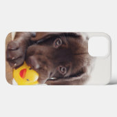 Chocolade Labrador Puppy with Speelgoed Duck Case-Mate iPhone Case (Achterkant (horizontaal))