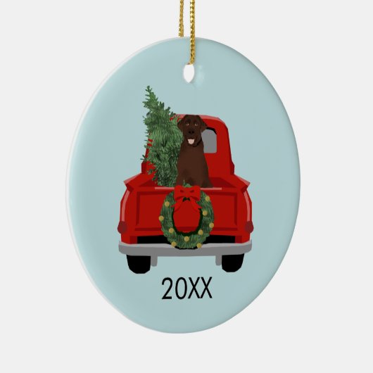 Chocolade Labrador Red Kersttruck Keramisch Ornament (Rechts)