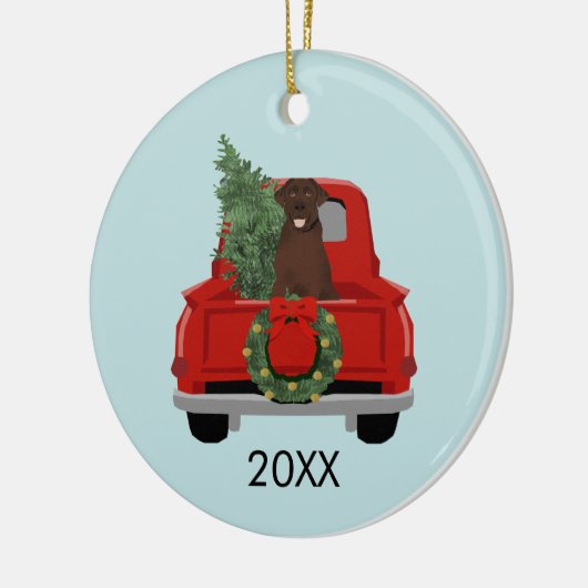 Chocolade Labrador Red Kersttruck Keramisch Ornament (Links)