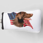 Chocolade Labrador Retriever Amerikaanse vlag Golfheadcover (Voorkant)
