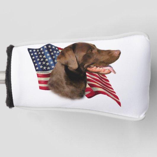 Chocolade Labrador Retriever Amerikaanse vlag Golfheadcover (Voorkant)