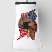 Chocolade Labrador Retriever Amerikaanse vlag Golfheadcover (Draai 90)