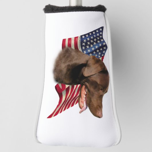 Chocolade Labrador Retriever Amerikaanse vlag Golfheadcover (Draai 90)