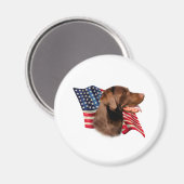 Chocolade Labrador Retriever Amerikaanse vlag Magneet (Voorkant / Achterkant)
