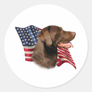 Chocolade Labrador Retriever Amerikaanse vlag Ronde Sticker