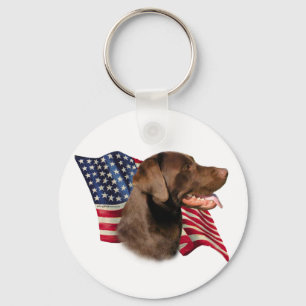 Chocolade Labrador Retriever Amerikaanse vlag Sleutelhanger