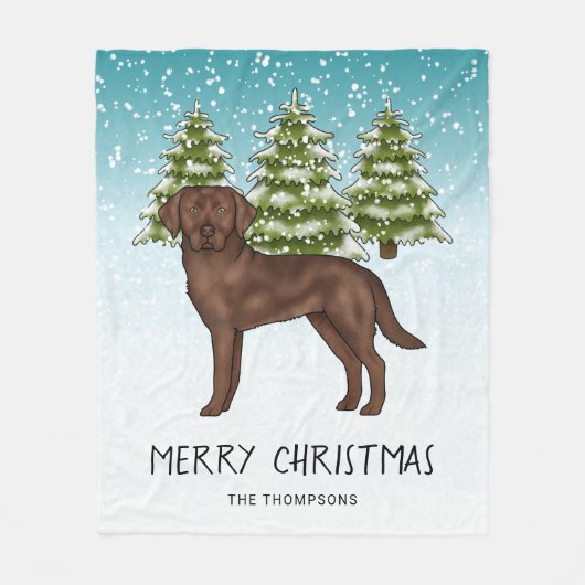 Chocolade Labrador Retriever Blauwe besneeuwde Ker Fleece Deken (Voorkant)