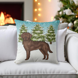 Chocolade Labrador Retriever Blauwe Winter Kerstmi Kussen