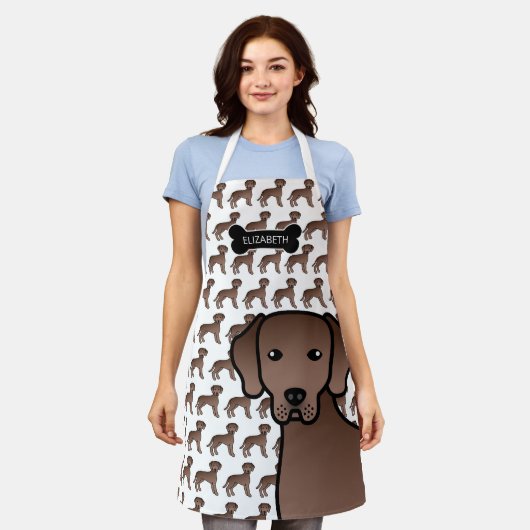 Chocolade Labrador Retriever Cartoon Dog & Name Schort (Gedragen)