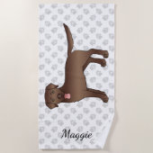 Chocolade Labrador Retriever Cartoon Dog & Name Strandlaken (Voorkant)