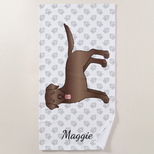 Chocolade Labrador Retriever Cartoon Dog & Name Strandlaken (Voorkant)