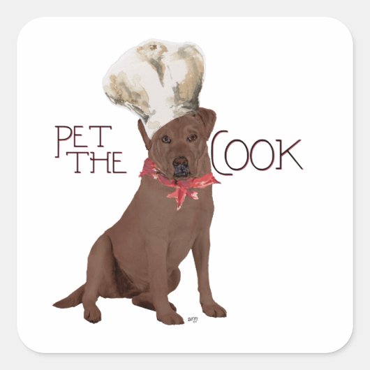 Chocolade Labrador Retriever Chef Vierkante Sticker (Voorkant)